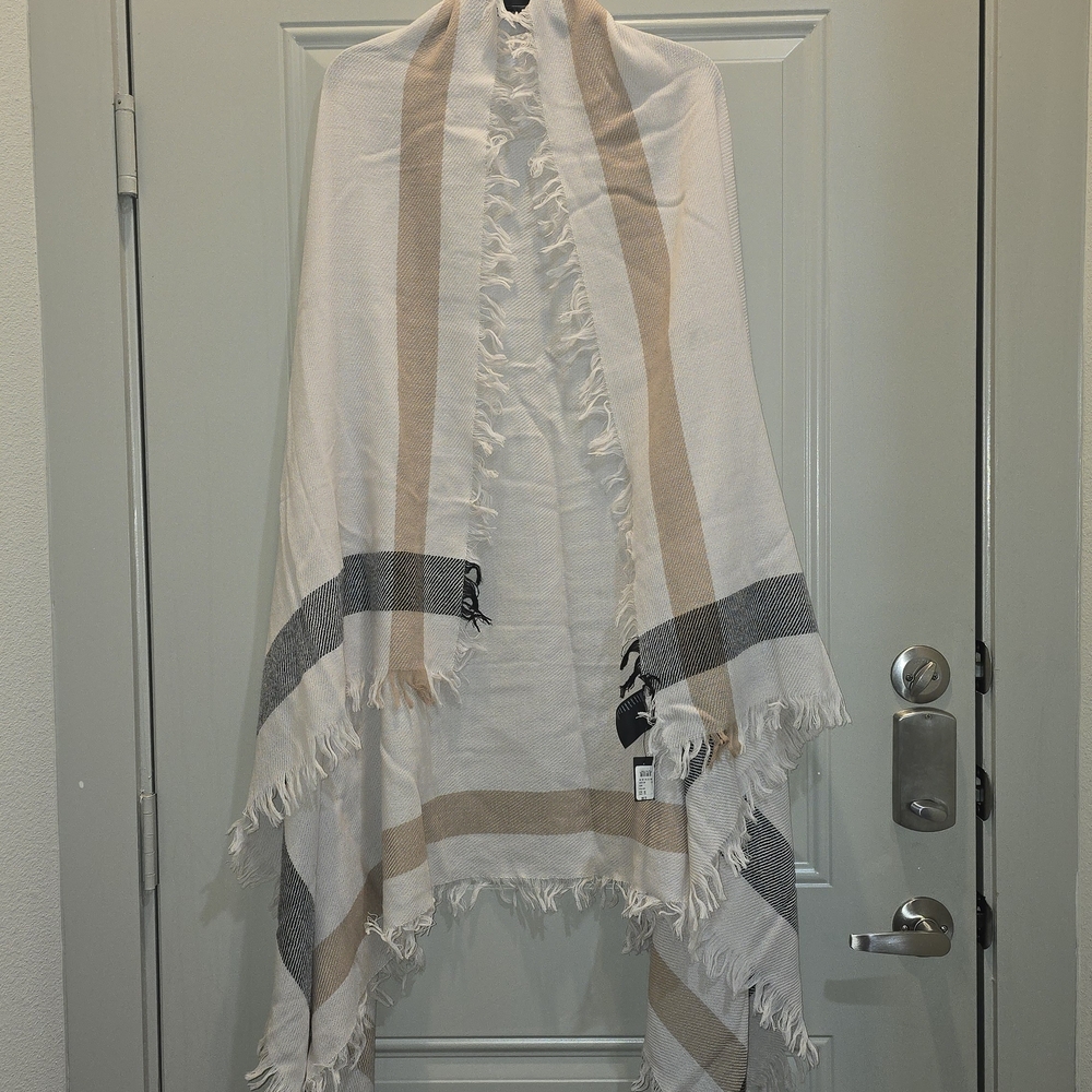 Club Monaco Beige and Gray Fringed Scarf, New With Tags